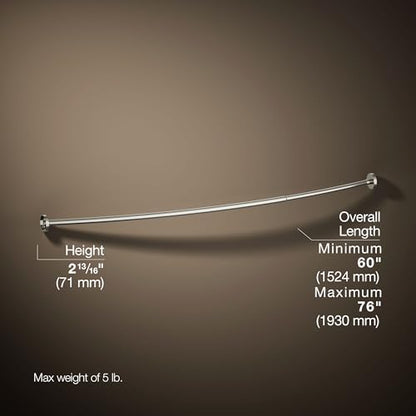 KOHLER K-9351-SN Expanse Curved Shower Rod, Contemporary Design, Adjustable Fit 60-76", Vibrant Polished Nickel - color: Vibrant Polished Nickel
