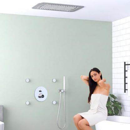 16x26" Rainfall Full Body Digital Shower System with LED Light Remote | Luxury Temperature Display Shower Faucet Set with 4 Body Jets & Dual Function Handheld Shower, Chrome - color: Chrome, style: 16x26"+4 jets
