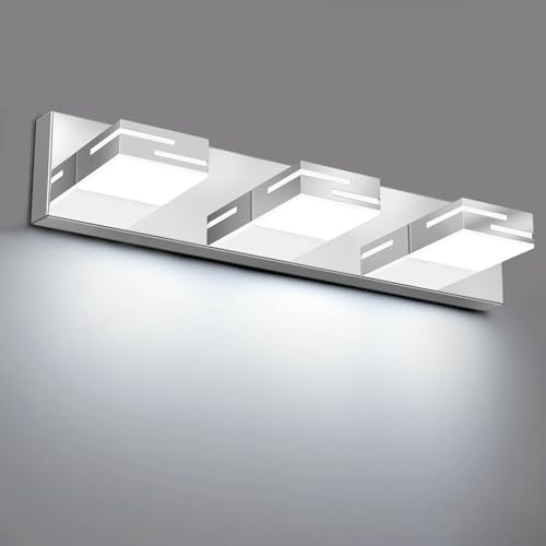LED Modern Bathroom Vanity Light Fixtures, Dimmable Chrome Vanity Lights for Bathroom Lighting Fixtures Over Mirror, with 360° Rotatable Heads 3-Light 22-inch (Cool White 6000K) - color: Chrome, size: 3-light, 22-inch