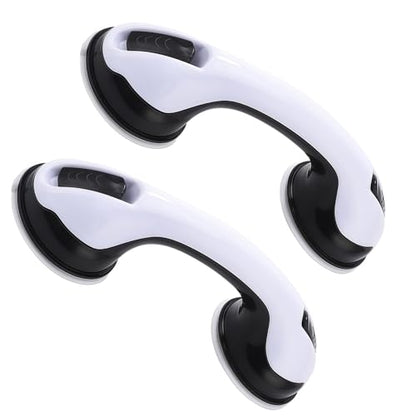 2-Pack 12In Suction Cup Grab Bar for Shower-Heavy Duty Removable Bathroom Safety Handle for Seniors, Elderly, Disabled - No Drill Waterproof Shower Grab Bars Suction-Fits Tile, Glass & More (Black)
