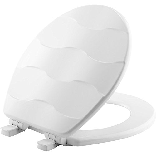 Mayfair Sculptured Basketweave Slow Close Toilet Seat, Easy Clean Hinges with Durable Wood Seat, Made in USA, Round, White - size: Round, style: Basket Weave