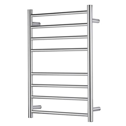 Towel Warmer Polished Chrome for Bathroom Wall Mounted Drying Rack Plug-in Electric Heated Towel Rack Stainless Steel Round 8 Bars Bath Towel Heater with Single Press
