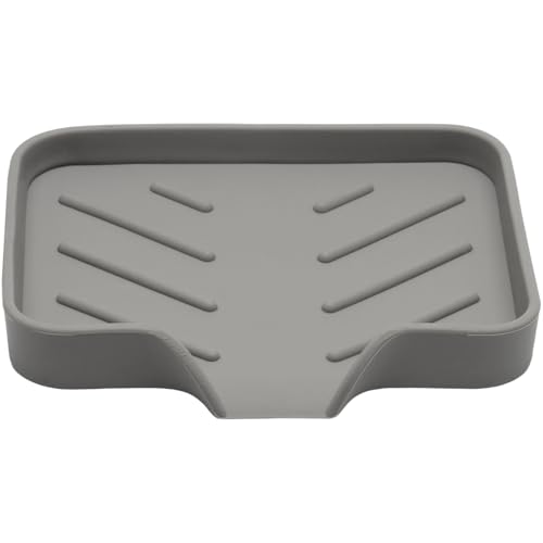 BokWin Silica Gel Soap Dish with Drain, Grey, 4.8x3.5 Inch | 1 Pack, Self Draining Soap Tray, For Shower, Bathroom and Kitchen, Sink Organizer, Bar Soap Holder - color: Grey