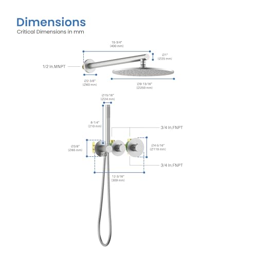 Circular Brushed Nickel Thermostatic Shower System – Rainfall & Handheld Shower Head Set | 2-Function Shower Faucet Set with Rough-In Valve | Solid Brass Build & Temperature Control (KSF410BN) - color: Brushed Nickel