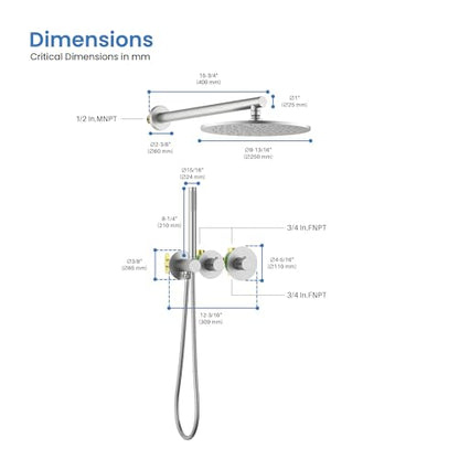 Circular Brushed Nickel Thermostatic Shower System – Rainfall & Handheld Shower Head Set | 2-Function Shower Faucet Set with Rough-In Valve | Solid Brass Build & Temperature Control (KSF410BN) - color: Brushed Nickel