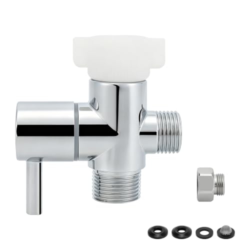 NearMoon Bidet T Adapter with Shut-off Valve, Solid Brass 3-Way T Valve for Toilet, 7/8" x 7/8" x 1/2" or 3/8" Tee Connector, Heavy Duty Bidet Attachment for Handheld Sprayer (Chrome Finish)