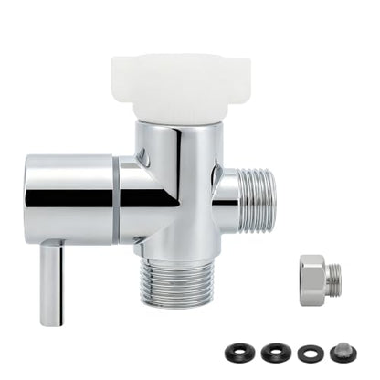 NearMoon Bidet T Adapter with Shut-off Valve, Solid Brass 3-Way T Valve for Toilet, 7/8" x 7/8" x 1/2" or 3/8" Tee Connector, Heavy Duty Bidet Attachment for Handheld Sprayer (Chrome Finish)