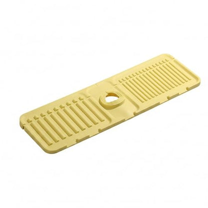 Silicone Faucet Splash Guard Mat for Kitchen & Bathroom Sinks, Flexible Water Drainage Tray with Slots, 13 x 3.35 Inches - color: Yellow