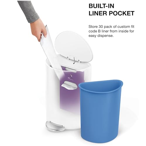 simplehuman Semi-Round Step Can, 6L / 1.6 Gallon Bathroom Trash Can, Liner Pocket®, Sleek Internal Hinge, 150,000-Step Pedal, Lid Shox® Silent Close, White Steel - color: White Steel