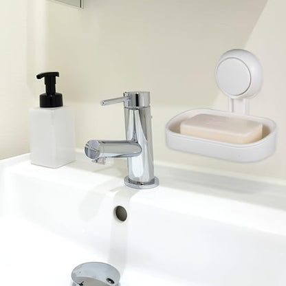 Suction Cup Soap Holder Double Layer Soap Dish Draining Tray White Vacuum Wall-Mount for Shower Bathroom