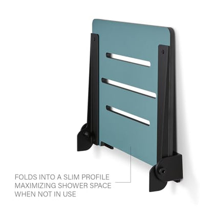 18 inch Silhouette Slimline Folding Wall Mount Shower Bench Seat, Teal Seat with Matte Black Frame - color: Teal Seat With Matte Black Frame