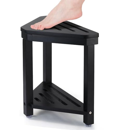 Boulphia Shower Foot Rest 14in, Acacia Wood Shower Stool for Shaving Legs (Black) - color: Black