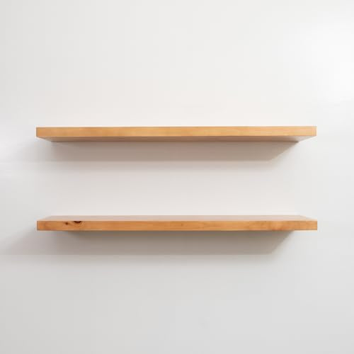 URBANDI, Rustic Floating Shelves, Set of 2, Hidden Bracket, Solid Wood, Heavy Duty, Wall Mounted Shelves, (Brown, 48Wx12D) - color: Brown, size: 48Wx12D