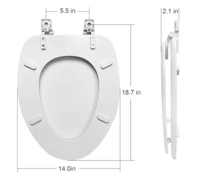 White Heavy Duty Elongated Toilet Seat, Soft Close Non-Slip Bumpers, Durable Plastic for Bathroom, Hotel Home Use