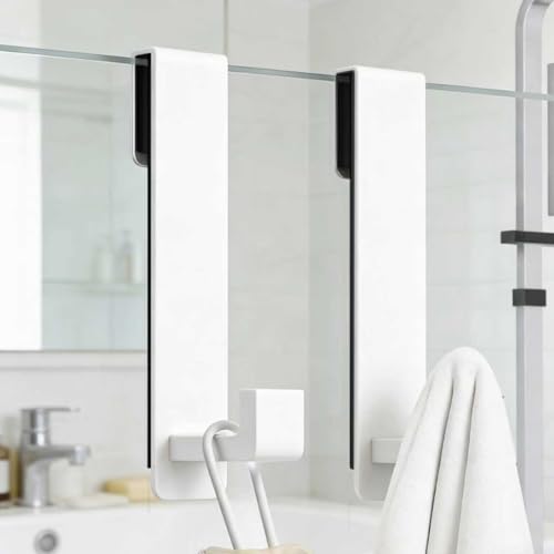PMMASTO Shower Door Hooks, (7.5 Inch) Extended Towel Hooks for Bathroom Frameless Glass Shower Door, Stainless Steel Heavy Duty Hooks (White, L Shape-Fits 3/8" Thick Door) - color: White, size: 7.5 Inch, Fits 3/8" Thick Door
