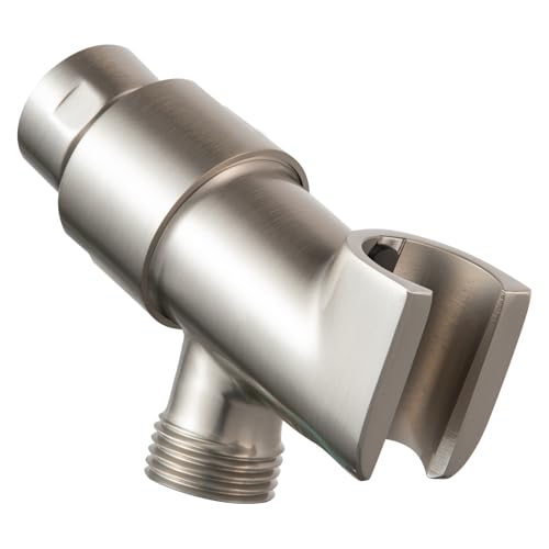 OFFO Shower Head Holder All Metal for Handheld Shower Head, Brushed Nickel Adjustable Shower Arm Mount with Solid Brass Pivot Ball, 1/2 in IPS Female Inlet and Male Outlet - style: Brushed Nickel
