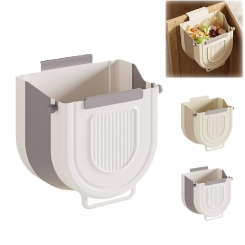 Kitchen Hanging Trash Can, Collapsible Hanging Trash Can for Kitchen Cabinet Door, Plastic Foldable Waste Bin, Wall Mounted Garbage Bin for Kitchen, Bathroom, Bedroom Countertop Car ，Grey：22cm - color: Grey, size: 22cm