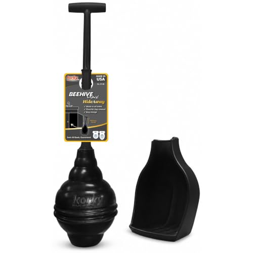 Korky Black BeehiveMAX Hideaway Heavy Duty Toilet Plunger with Holder in Black - color: Black