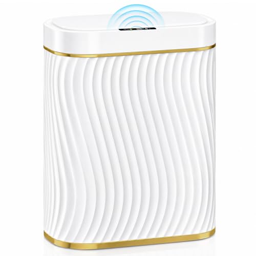 Bathroom Small Trash Can with Automatic Touchless Lid, 2.6 Gallon Smart Garbage Can Narrow Waterproof Trash Bin for Bedroom, Office, Living Room - color: 2.6 gallon-Gold white