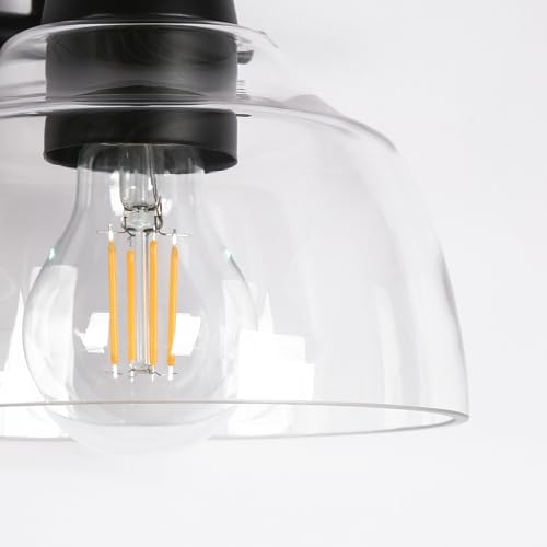 KSANA Black Bathroom Light Fixtures, Modern Farmhouse Vanity Lights Over Mirror 3-Light Bathroom Wall Mounted Sconce with Dome Glass Shade - size: 3-Light