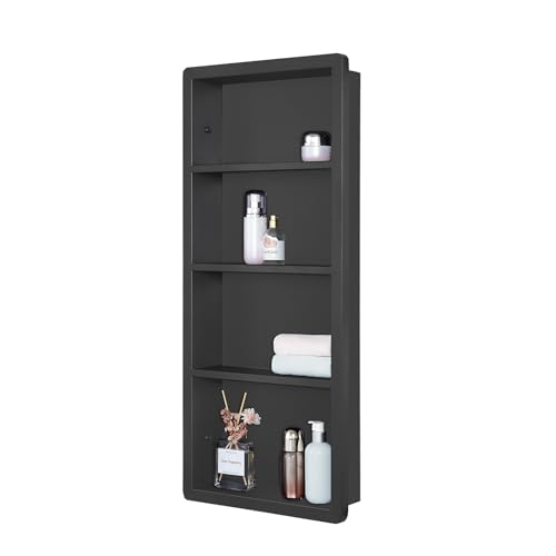IDYLLOR Recessed Medicine Cabinet, 304 Stainless Steel Wall Niche Shower Shelf for Bathroom, Waterproof Rustproof Storage Organizer, 14" x 34", Matte Black (No Mirror) - color: Matte Black, size: 14"x 34"
