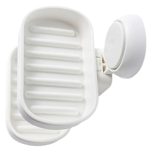 FAVOMOTO Double Layer Suction Cup Soap Holder Wall Mount Non-Drilling Soap Rack with Drainage Bathroom Shower Organizer for Kitchen and Bath