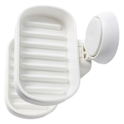 FAVOMOTO Double Layer Suction Cup Soap Holder Wall Mount Non-Drilling Soap Rack with Drainage Bathroom Shower Organizer for Kitchen and Bath