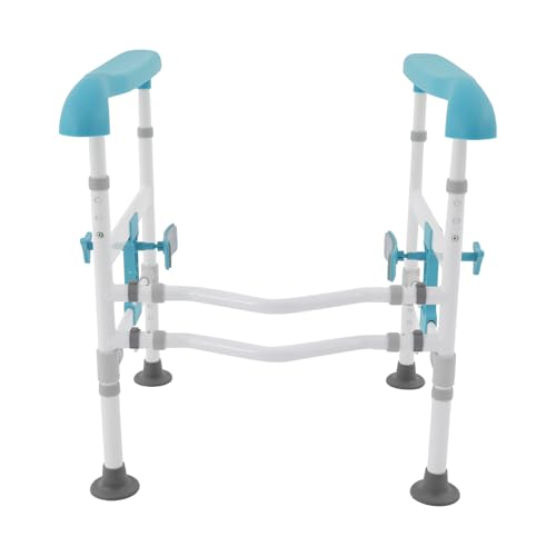 Toilet Safety Rails for Seniors Heavy Duty Toilet Safety Frame, 330Lbs Carbon Steel Adjustable Height and Width, Toilet Grab Bar Arms for Elderly Disabled & Shower, Blue