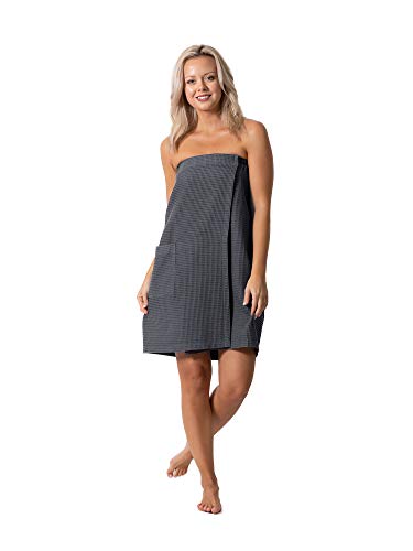 Robe Direct Quick Dry, Lightweight Waffle Spa/Bath Wrap with Adjustable Closure & Elastic Top - color: Dark Gray, size: Small-Medium