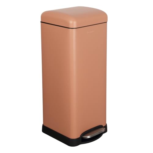 happimess Betty 8 Gal Step Trash Can Soft-Close Lid, Clay Rose | Removable Liner, Semi-Rectangular, Steel Pedal, Iron Powder Coated, 27" Height, Non-Skid Base - color: Clay Rose