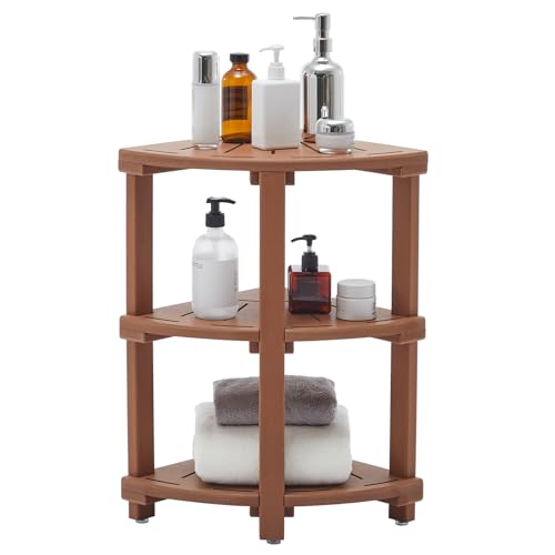 Shower Bench, Corner Shower Stool with Storage Shelf, Non-Slip Shaving Seat for Bathroom - color: Teak, size: 3-Tires