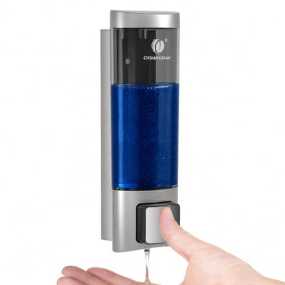 Manual Soap Dispenser Wall Mount, 6.76oz/200ml, No Drill, with Key, Silver | Shampoo Conditioner Body Wash Dispenser, Leak-Proof, Refillable, Home Kitchen Guest Bathroom Washroom Laundry Room Garage RV - color: Silver
