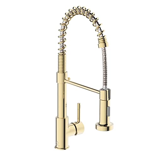 Kitchen Faucet, Commercial Kitchen Sink Faucets with Pull Down Sprayer, Stainless Steel Faucets for Kitchen Sinks, Dual Function Spray Head, Single Handle Spring Kitchen Faucets -Gold - color: D-PVD Gold, style: Classic
