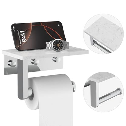Chrome Toilet Paper Holder with Marble Shelf Tissue Roll Holder | 304 Stainless Steel Wall Mounted Toilet Paper Roll Holder Screw-Mounted Tissue Holder for Bathroom Washroom by BATHLAVISH - color: Chrome