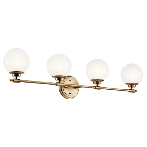 Kichler Benno 4-Light Bathroom Vanity Light Fixture with Opal Glass in Champagne Bronze, Modern Wall Mount Over Mirror for Bathroom or Powder Room (8.75" x 34"), 55173CPZ - color: Champagne Bronze, size: 34"