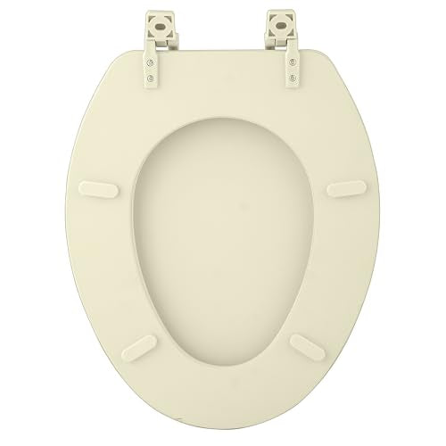 PowerSellerUSA Vinyl Soft Elongated Toilet Seat, Adjustable Hinges Toilet Seats with Non Slip Grip Tight Bumpers, Oval Shape Heavy Duty Plastic Bathroom Toilet Seat Close Lid Set, Bone - color: Bone - Vinyl, size: 19" Elongated