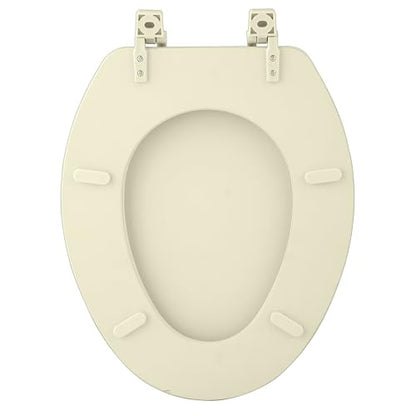 PowerSellerUSA Vinyl Soft Elongated Toilet Seat, Adjustable Hinges Toilet Seats with Non Slip Grip Tight Bumpers, Oval Shape Heavy Duty Plastic Bathroom Toilet Seat Close Lid Set, Bone - color: Bone - Vinyl, size: 19" Elongated