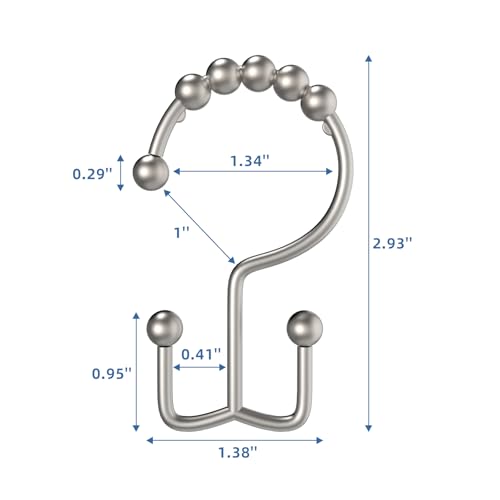 Matte Nickel Shower Curtain Hooks Double Sided with Roller Balls | for Bathroom Rods, for Shower Curtain and Liner, Smooth Gliding, Rustproof Metal, Set of 12 Hooks - color: Matte Nickel