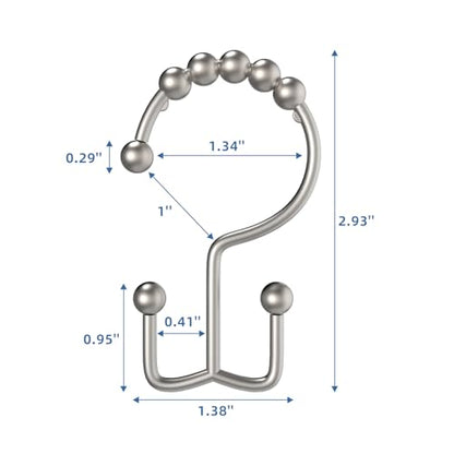 Matte Nickel Shower Curtain Hooks Double Sided with Roller Balls | for Bathroom Rods, for Shower Curtain and Liner, Smooth Gliding, Rustproof Metal, Set of 12 Hooks - color: Matte Nickel