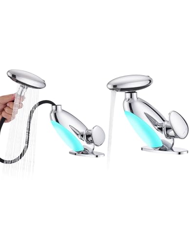 Pull Out LED Bathroom Faucet, Single Handle Waterfall Bathroom Sink Faucet, 3 Colors Light Changing Stainless Steel Vanity Faucets, 360° Rotating LED Faucets 1 Hole, 1 Pack, Chrome - color: Chrome