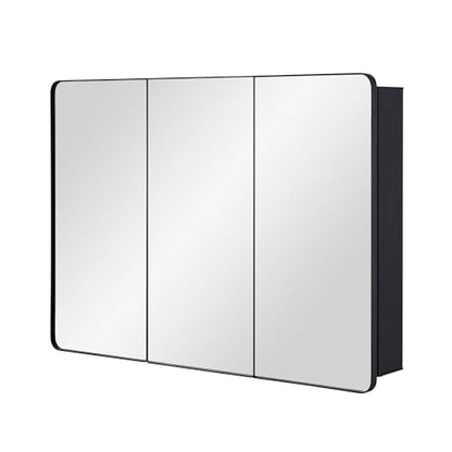 Bathroom Mirror Medicine Cabinet with Round Corner Framed Door 36 x 26 inch, Black，Recessed or Surface Mount, with Adjustable Glass Shelves - size: 36 x 26 inch
