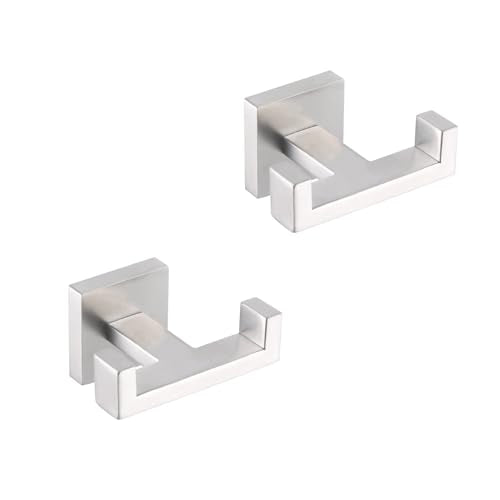GERZWY Brushed Stainless Steel Coat/Robe Clothes Hook for Bath Kitchen Modern Hotel Style, Bathroom Double Towel Hook Wall Mounted 2 Pack AG1417B-LS - color: Brushed