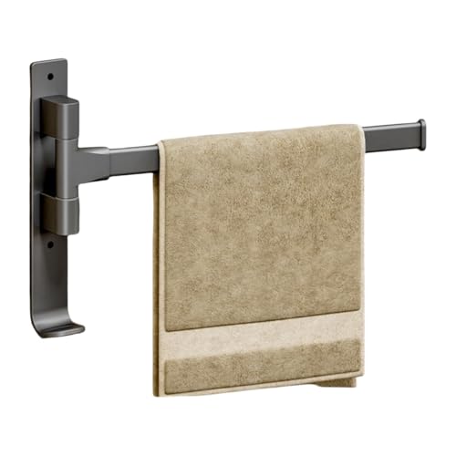 Wall Mounted 180° Swivel Multi-bar Towel Rack Towel Hanging Holder for Bathroom with Hook (Grey,1-Bar) - color: Grey, size: 1-Bar