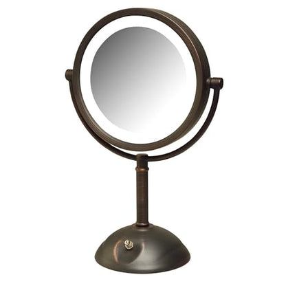 JERDON Lighted Makeup Mirror with 8X Magnification - Bronze - HL8808BZL | Two-Sided 1X View, 8.5" Round Frame, 16" Tall, LED Lighting - color: Bronze