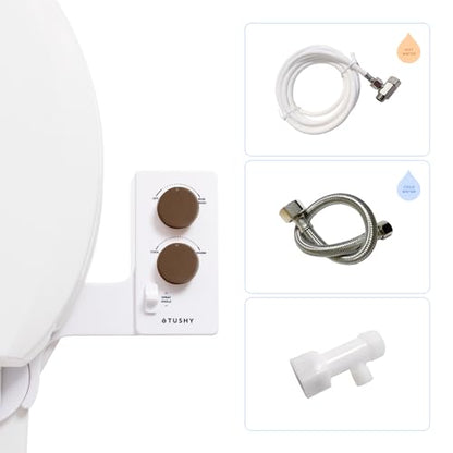 TUSHY Spa 3.0 Cool to Warm Water Bidet Attachment, Bronze | Universal Fit, Easy Install, Self-Cleaning, Adjustable Pressure and Angle Control, Sink Access Required Within 6 Feet - color: White/Bronze, style: Warm Water Optional