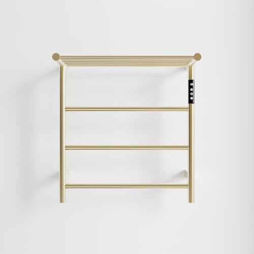 Towel Warmers for Bathroom, Stainless Steel Heated Towel Racks with Top Shelf, Wall Mounted Towel Heater with Intelligent Touch Screen Timer & Temperature Adjustment, Plug-in/Hard-Wired, Brushed Gold - color: Brushed Gold, size: 3-Bar with Top Shelf