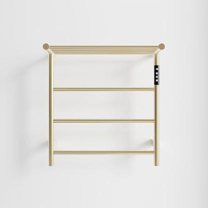 Towel Warmers for Bathroom, Stainless Steel Heated Towel Racks with Top Shelf, Wall Mounted Towel Heater with Intelligent Touch Screen Timer & Temperature Adjustment, Plug-in/Hard-Wired, Brushed Gold - color: Brushed Gold, size: 3-Bar with Top Shelf