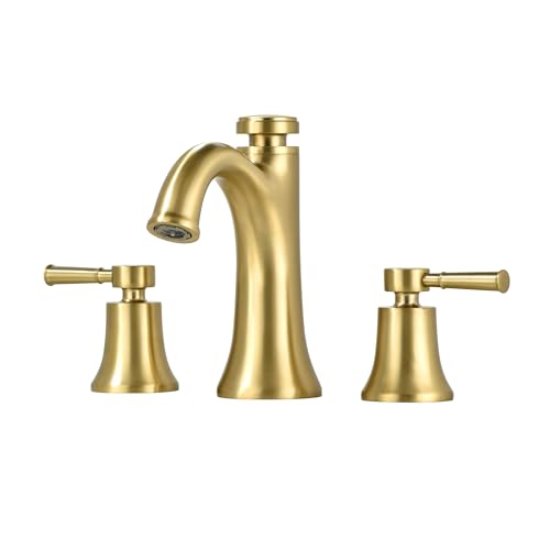 SUMERAIN 8 Inch 3 Hole Widespread Bathroom Faucet, Brushed Gold | Temperature Memory Function, Avoid Repeated Temperature Adjustments, Dual Spray Modes, Solid Brass - color: Brushed Gold