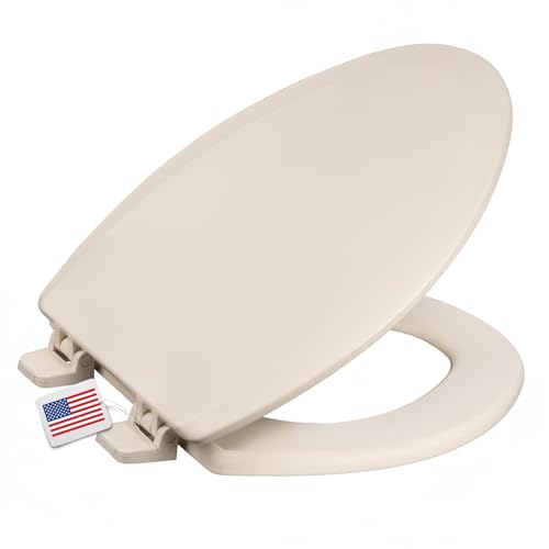 Centoco Heavy-Duty Elongated Toilet Seat, Wood Core/Plastic Finish, Bone | Wood Core with Scratch-Resistant Plastic Finish, Won't Crack or Fade, Made in the USA, DSAMAZ9-106 - color: Bone, size: Standard Elongated