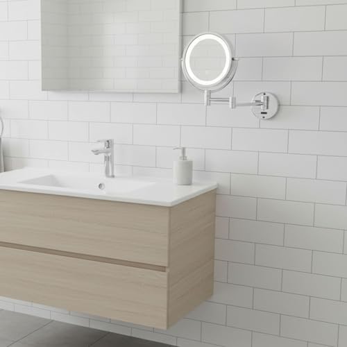 JERDON Lighted Wall-Mount Makeup Mirror - 8X - Chrome - JRT9500CL | Two-Sided Sensor Activation, 8.5" Round Frame, Swivel, 14" Wall Arm - color: Chrome